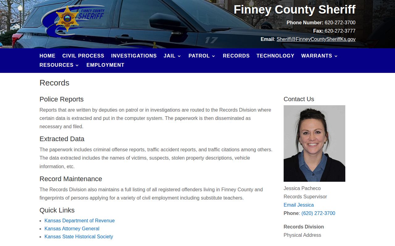 Finney County release records contact and office hours