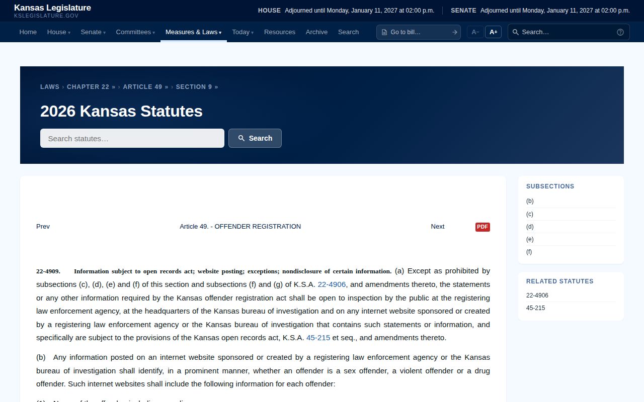 Kansas offender registry public photo fields and exclusions